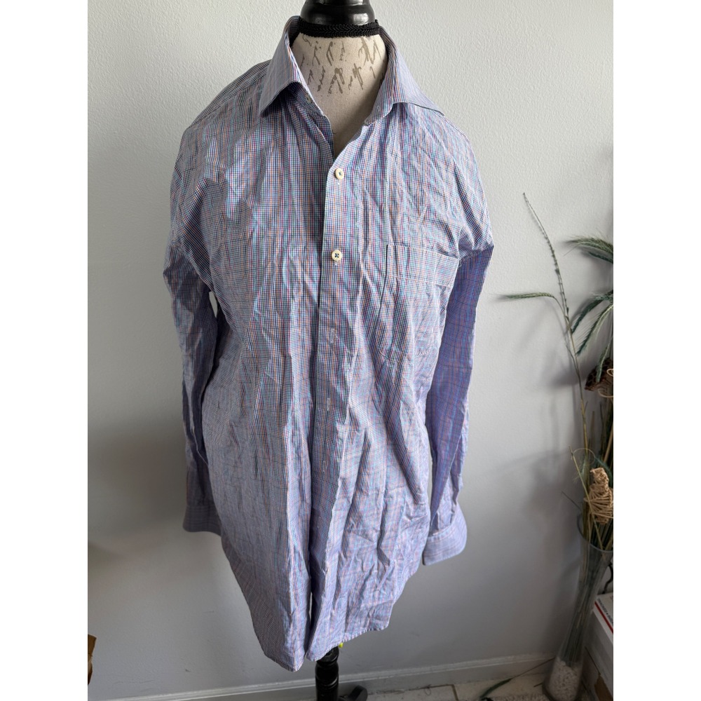 Peter Millar Large Mens Shirt Long Sleeve‎ Button Up Plaid Checkered Cotton